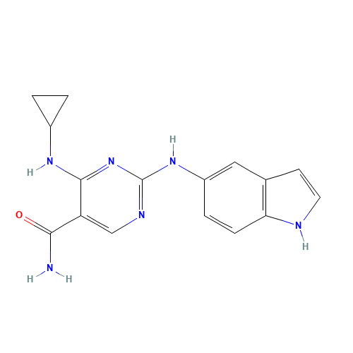 4-(cyclopropylamino)-2-(1H-indol-5-ylamino)pyrimidine-5-carboxamide (CAS: 1198302-18-9) - Chemical Structure and Molecular Formula 