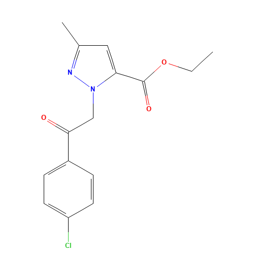 ethyl 2-[2-(4-chlorophenyl)-2-oxoethyl]-5-methylpyrazole-3-carboxylate (CAS: 618070-40-9) - Chemical Structure and Molecular Formula 
