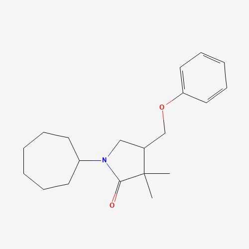 1-cycloheptyl-3,3-dimethyl-4-(phenoxymethyl)pyrrolidin-2-one (CAS: 952574-28-6) - Chemical Structure and Molecular Formula 