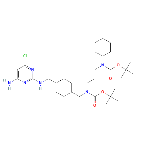 tert-butyl N-[[4-[[(4-amino-6-chloropyrimidin-2-yl)amino]methyl]cyclohexyl]methyl]-N-[3-[cyclohexyl-[(2-methylpropan-2-yl)oxycarbonyl]amino]propyl]carbamate (CAS: 917022-13-0) - Related Chemical Product