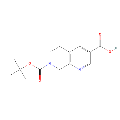 7-[(2-methylpropan-2-yl)oxycarbonyl]-6,8-dihydro-5H-1,7-naphthyridine-3-carboxylic acid (CAS: 1245645-20-8) - Chemical Structure and Molecular Formula 