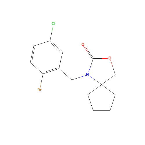 1-[(2-bromo-5-chlorophenyl)methyl]-3-oxa-1-azaspiro[4.4]nonan-2-one (CAS: 685535-71-1) - Chemical Structure and Molecular Formula 