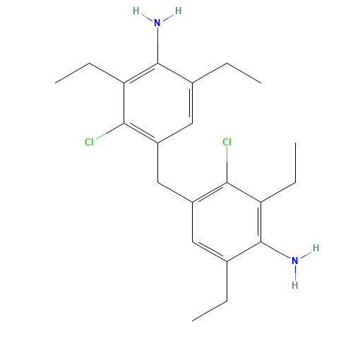 4-[(4-amino-2-chloro-3,5-diethylphenyl)methyl]-3-chloro-2,6-diethylaniline (CAS: 106246-33-7) - Chemical Structure and Molecular Formula 
