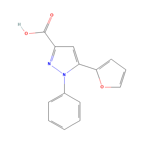 5-(furan-2-yl)-1-phenylpyrazole-3-carboxylic acid (CAS: 100537-55-1) - Chemical Structure and Molecular Formula 