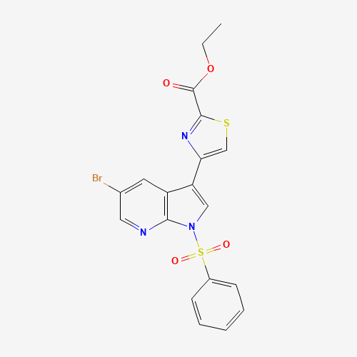 ethyl 4-[1-(benzenesulfonyl)-5-bromopyrrolo[2,3-b]pyridin-3-yl]-1,3-thiazole-2-carboxylate (CAS: 1046793-41-2) - Chemical Structure and Molecular Formula 
