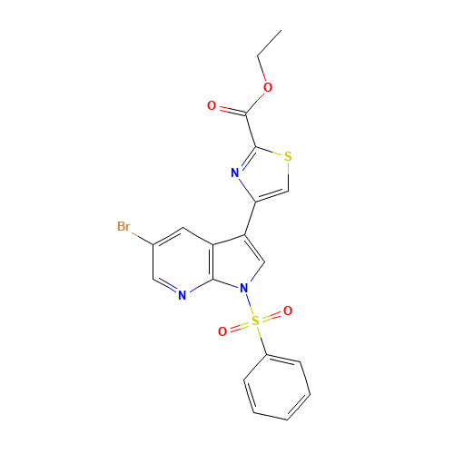 ethyl 4-[1-(benzenesulfonyl)-5-bromopyrrolo[2,3-b]pyridin-3-yl]-1,3-thiazole-2-carboxylate (CAS: 1046793-41-2) - Related Chemical Product