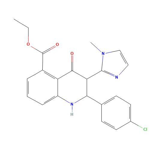 ethyl 2-(4-chlorophenyl)-3-(1-methylimidazol-2-yl)-4-oxo-2,3-dihydro-1H-quinoline-5-carboxylate (CAS: 1207454-86-1) - Chemical Structure and Molecular Formula 