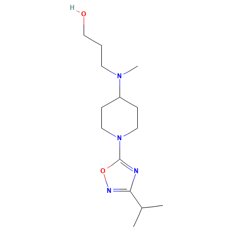 3-[methyl-[1-(3-propan-2-yl-1,2,4-oxadiazol-5-yl)piperidin-4-yl]amino]propan-1-ol (CAS: 1447123-31-0) - Related Chemical Product