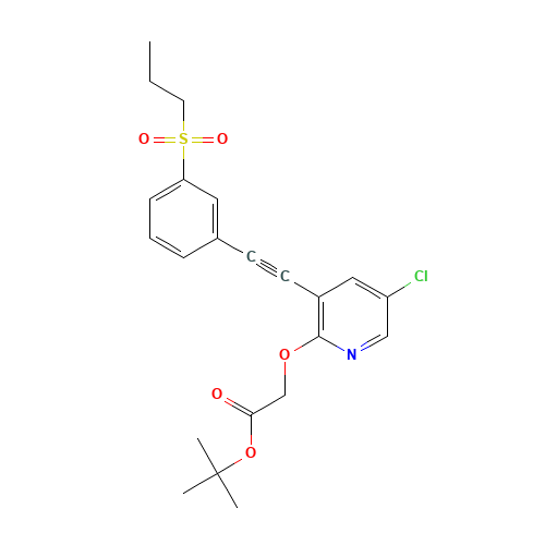 tert-butyl 2-[5-chloro-3-[2-(3-propylsulfonylphenyl)ethynyl]pyridin-2-yl]oxyacetate (CAS: 1240288-30-5) - Chemical Structure and Molecular Formula 