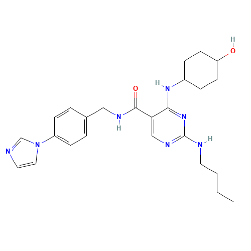 2-(butylamino)-4-[(4-hydroxycyclohexyl)amino]-N-[(4-imidazol-1-ylphenyl)methyl]pyrimidine-5-carboxamide (CAS: 1493764-08-1) - Related Chemical Product
