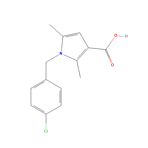 1-[(4-chlorophenyl)methyl]-2,5-dimethylpyrrole-3-carboxylic acid (CAS: 1036599-90-2) - Chemical Structure and Molecular Formula 