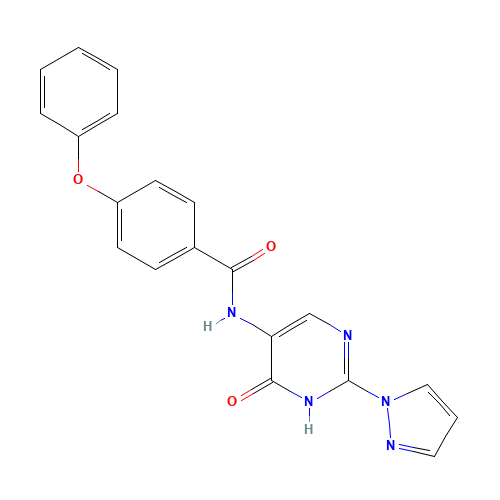 N-(6-oxo-2-pyrazol-1-yl-1H-pyrimidin-5-yl)-4-phenoxybenzamide (CAS: 1343458-09-2) - Chemical Structure and Molecular Formula 