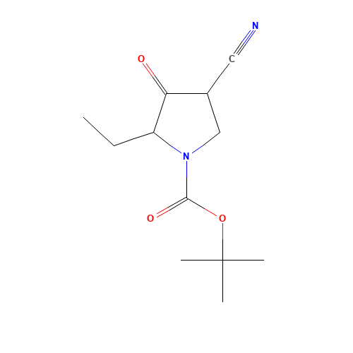 tert-butyl 4-cyano-2-ethyl-3-oxopyrrolidine-1-carboxylate (CAS: 1196155-81-3) - Chemical Structure and Molecular Formula 