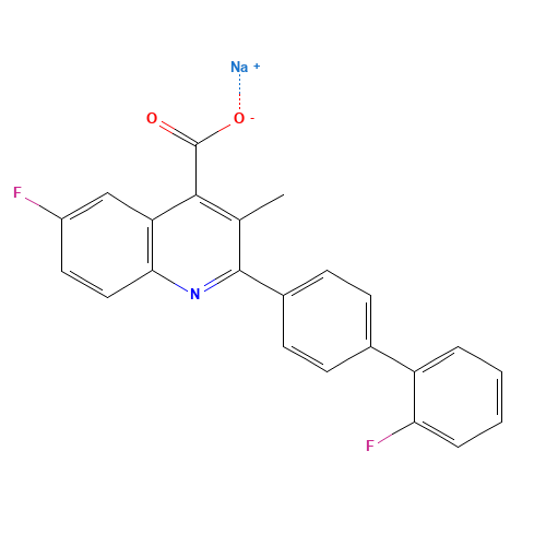 sodium;6-fluoro-2-[4-(2-fluorophenyl)phenyl]-3-methylquinoline-4-carboxylate (CAS: 96201-88-6) - Chemical Structure and Molecular Formula 