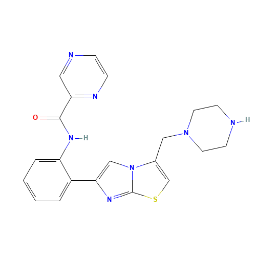 N-[2-[3-(piperazin-1-ylmethyl)imidazo[2,1-b][1,3]thiazol-6-yl]phenyl]pyrazine-2-carboxamide (CAS: 925435-54-7) - Related Chemical Product