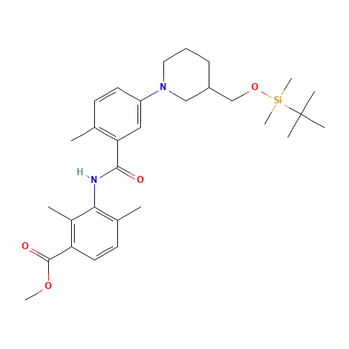 methyl 3-[[5-[3-[[tert-butyl(dimethyl)silyl]oxymethyl]piperidin-1-yl]-2-methylbenzoyl]amino]-2,4-dimethylbenzoate (CAS: 1529760-87-9) - Chemical Structure and Molecular Formula 