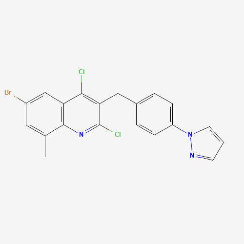 6-bromo-2,4-dichloro-8-methyl-3-[(4-pyrazol-1-ylphenyl)methyl]quinoline (CAS: 1599529-08-4) - Related Chemical Product