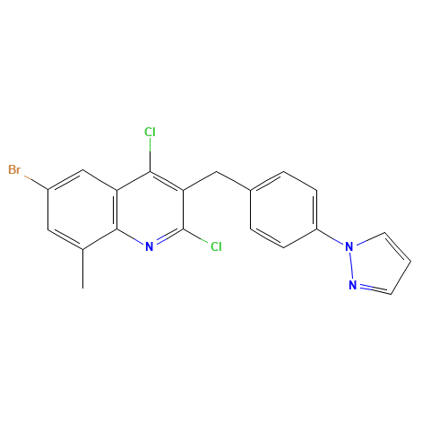 6-bromo-2,4-dichloro-8-methyl-3-[(4-pyrazol-1-ylphenyl)methyl]quinoline (CAS: 1599529-08-4) - Related Chemical Product