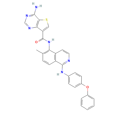4-amino-N-[6-methyl-1-(4-phenoxyanilino)isoquinolin-5-yl]thieno[3,2-d]pyrimidine-7-carboxamide (CAS: 1446111-55-2) - Chemical Structure and Molecular Formula 