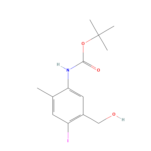 tert-butyl N-[5-(hydroxymethyl)-4-iodo-2-methylphenyl]carbamate (CAS: 885608-81-1) - Chemical Structure and Molecular Formula 