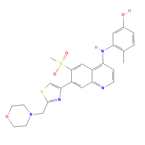 4-methyl-3-[[6-methylsulfonyl-7-[2-(morpholin-4-ylmethyl)-1,3-thiazol-4-yl]quinolin-4-yl]amino]phenol (CAS: 955879-81-9) - Related Chemical Product