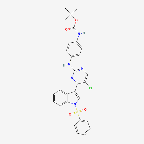 tert-butyl N-[4-[[4-[1-(benzenesulfonyl)indol-3-yl]-5-chloropyrimidin-2-yl]amino]phenyl]carbamate (CAS: 1453199-02-4) - Chemical Structure and Molecular Formula 