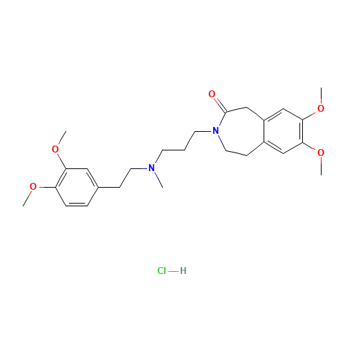 3-[3-[2-(3,4-dimethoxyphenyl)ethyl-methylamino]propyl]-7,8-dimethoxy-2,5-dihydro-1H-3-benzazepin-4-one;hydrochloride (CAS: 91940-87-3) - Chemical Structure and Molecular Formula 