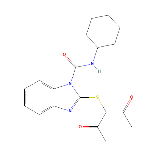 N-cyclohexyl-2-(2,4-dioxopentan-3-ylsulfanyl)benzimidazole-1-carboxamide (CAS: 98183-15-4) - Chemical Structure and Molecular Formula 