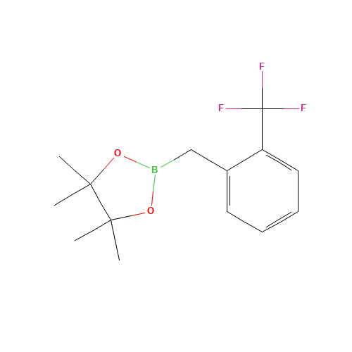 4,4,5,5-tetramethyl-2-[[2-(trifluoromethyl)phenyl]methyl]-1,3,2-dioxaborolane (CAS: 475250-54-5) - Chemical Structure and Molecular Formula 