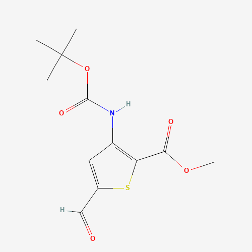 methyl 5-formyl-3-[(2-methylpropan-2-yl)oxycarbonylamino]thiophene-2-carboxylate (CAS: 946605-42-1) - Chemical Structure and Molecular Formula 