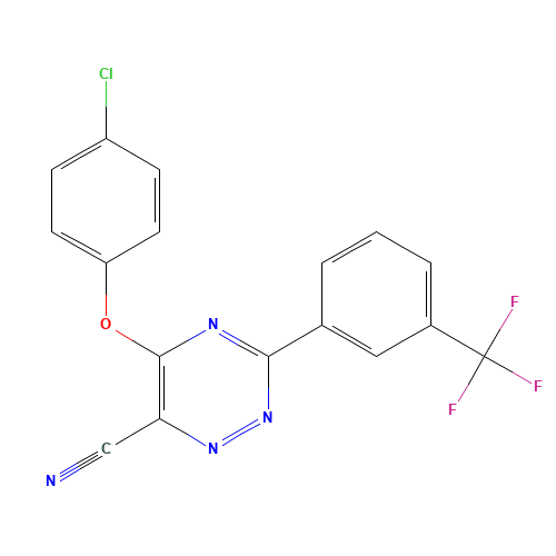5-(4-chlorophenoxy)-3-[3-(trifluoromethyl)phenyl]-1,2,4-triazine-6-carbonitrile (CAS: 921620-32-8) - Related Chemical Product