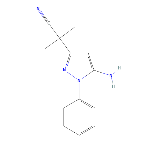 2-(5-amino-1-phenylpyrazol-3-yl)-2-methylpropanenitrile (CAS: 1012879-84-3) - Chemical Structure and Molecular Formula 