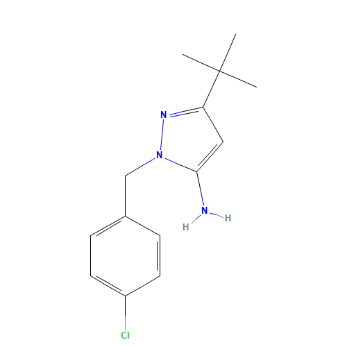 5-tert-butyl-2-[(4-chlorophenyl)methyl]pyrazol-3-amine (CAS: 1274717-15-5) - Chemical Structure and Molecular Formula 