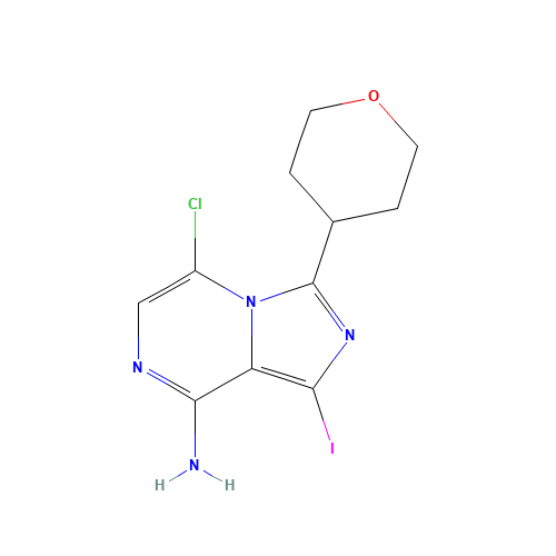 5-chloro-1-iodo-3-(oxan-4-yl)imidazo[1,5-a]pyrazin-8-amine (CAS: 1419223-11-2) - Chemical Structure and Molecular Formula 