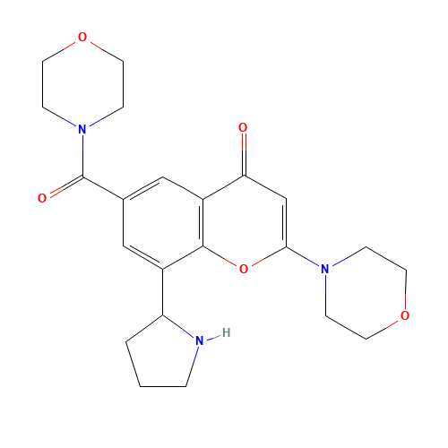 6-(morpholine-4-carbonyl)-2-morpholin-4-yl-8-pyrrolidin-2-ylchromen-4-one (CAS: 1403458-70-7) - Chemical Structure and Molecular Formula 