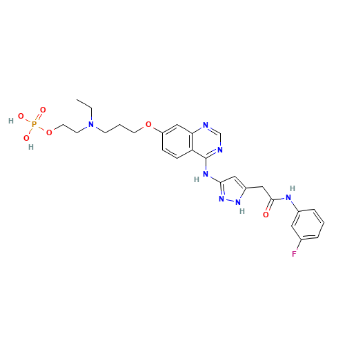 2-[ethyl-[3-[4-[[5-[2-(3-fluoroanilino)-2-oxoethyl]-1H-pyrazol-3-yl]amino]quinazolin-7-yl]oxypropyl]amino]ethyl dihydrogen phosphate (CAS: 722543-31-9) - Related Chemical Product