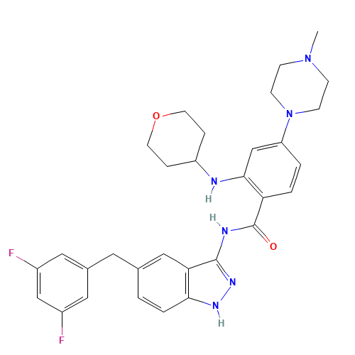 N-[5-[(3,5-difluorophenyl)methyl]-1H-indazol-3-yl]-4-(4-methylpiperazin-1-yl)-2-(oxan-4-ylamino)benzamide (CAS: 1108743-60-7) - Related Chemical Product