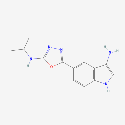 5-(3-amino-1H-indol-5-yl)-N-propan-2-yl-1,3,4-oxadiazol-2-amine (CAS: 1401350-32-0) - Chemical Structure and Molecular Formula 