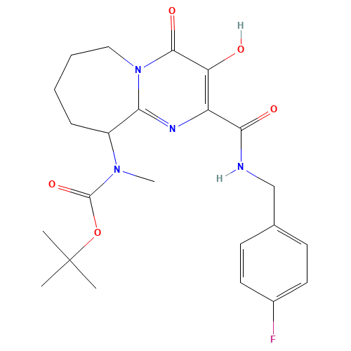 tert-butyl N-[2-[(4-fluorophenyl)methylcarbamoyl]-3-hydroxy-4-oxo-7,8,9,10-tetrahydro-6H-pyrimido[1,2-a]azepin-10-yl]-N-methylcarbamate (CAS: 724446-08-6) - Related Chemical Product