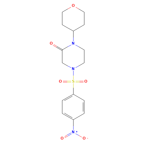 4-(4-nitrophenyl)sulfonyl-1-(oxan-4-yl)piperazin-2-one (CAS: 1284247-75-1) - Chemical Structure and Molecular Formula 