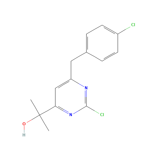 2-[2-chloro-6-[(4-chlorophenyl)methyl]pyrimidin-4-yl]propan-2-ol (CAS: 1329672-61-8) - Chemical Structure and Molecular Formula 