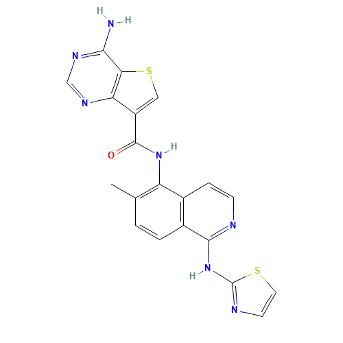 4-amino-N-[6-methyl-1-(1,3-thiazol-2-ylamino)isoquinolin-5-yl]thieno[3,2-d]pyrimidine-7-carboxamide (CAS: 1446111-48-3) - Related Chemical Product