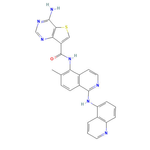 4-amino-N-[6-methyl-1-(quinolin-5-ylamino)isoquinolin-5-yl]thieno[3,2-d]pyrimidine-7-carboxamide (CAS: 1446111-51-8) - Related Chemical Product
