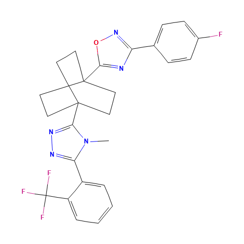 3-(4-fluorophenyl)-5-[1-[4-methyl-5-[2-(trifluoromethyl)phenyl]-1,2,4-triazol-3-yl]-4-bicyclo[2.2.2]octanyl]-1,2,4-oxadiazole (CAS: 719272-75-0) - Related Chemical Product