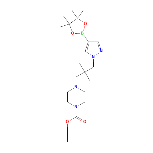 tert-butyl 4-[2,2-dimethyl-3-[4-(4,4,5,5-tetramethyl-1,3,2-dioxaborolan-2-yl)pyrazol-1-yl]propyl]piperazine-1-carboxylate (CAS: 1605299-29-3) - Chemical Structure and Molecular Formula 