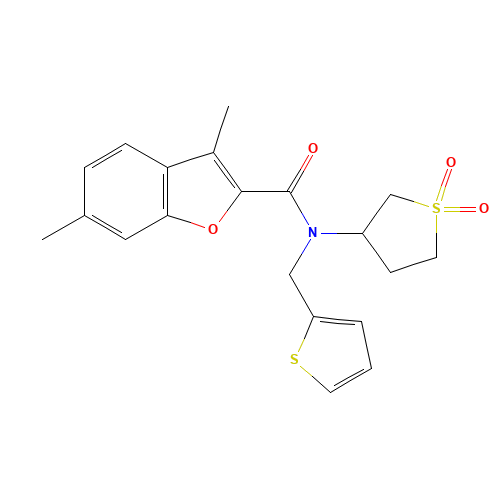 N-(1,1-dioxothiolan-3-yl)-3,6-dimethyl-N-(thiophen-2-ylmethyl)-1-benzofuran-2-carboxamide (CAS: 586992-12-3) - Related Chemical Product
