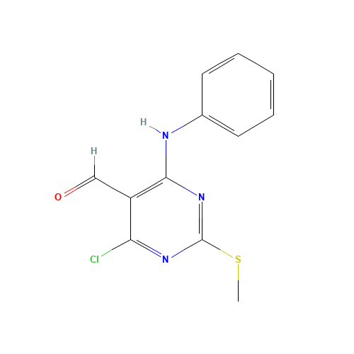 4-anilino-6-chloro-2-methylsulfanylpyrimidine-5-carbaldehyde (CAS: 444605-10-1) - Chemical Structure and Molecular Formula 