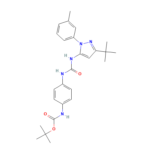 tert-butyl N-[4-[[5-tert-butyl-2-(3-methylphenyl)pyrazol-3-yl]carbamoylamino]phenyl]carbamate (CAS: 1160934-77-9) - Chemical Structure and Molecular Formula 