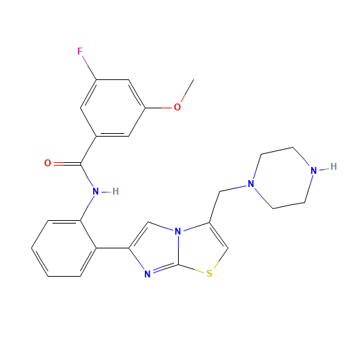 3-fluoro-5-methoxy-N-[2-[3-(piperazin-1-ylmethyl)imidazo[2,1-b][1,3]thiazol-6-yl]phenyl]benzamide (CAS: 925437-64-5) - Related Chemical Product