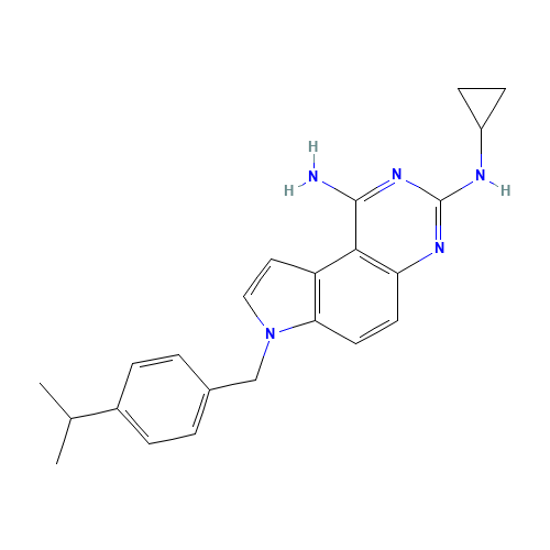 3-N-cyclopropyl-7-[(4-propan-2-ylphenyl)methyl]pyrrolo[3,2-f]quinazoline-1,3-diamine;dihydrochloride (CAS: 245520-69-8) - Related Chemical Product